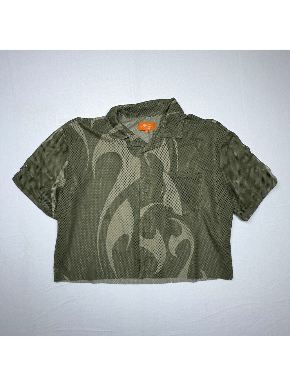 Negative Space Men's Polo Shirt M Green/Gray Abstract Knit Button Short Sleeve